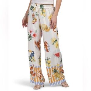 Bailey 44 Patterned Wide Leg Satin Pants Pull On Size Small Resort Wear Tropical
